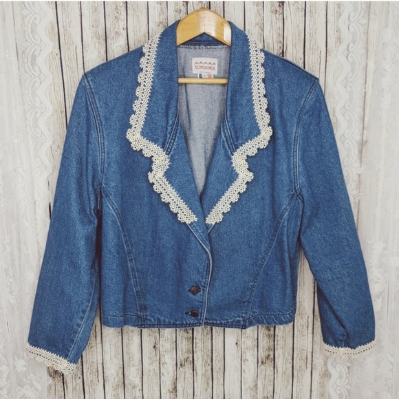 Sundance Vintage 80s Western Crochet Jean Jacket
L